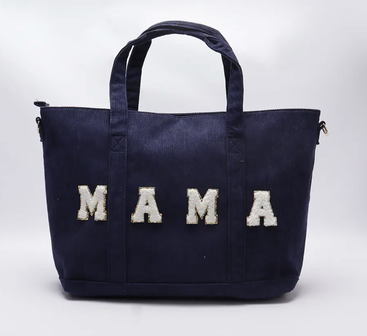 Custom nylon tote with chenille patches